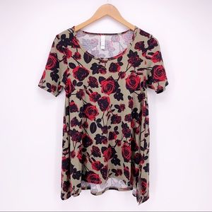 Lularoe Green Floral Rose Perfect Tee C6